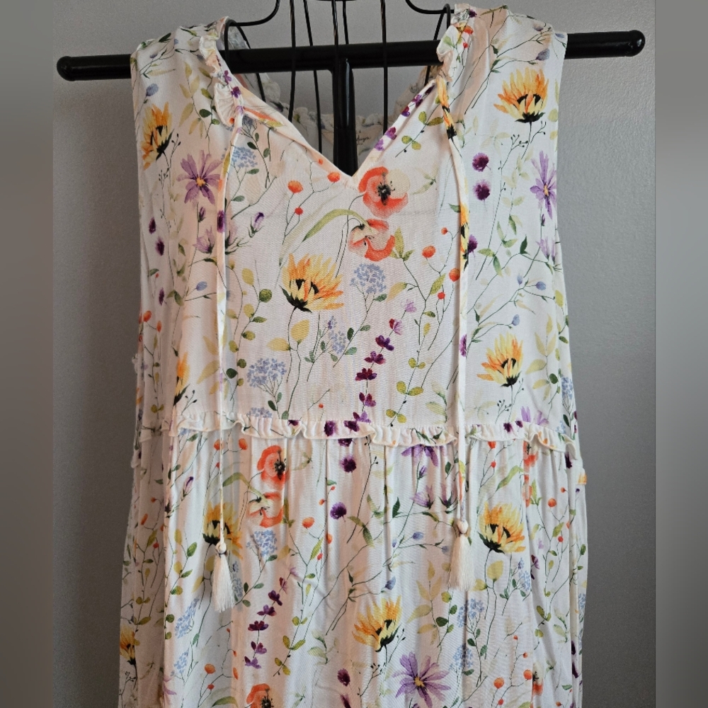 NWT Linda Anderson Floral Tiered Midi Dress Sleeveless Spring Easter Cottagecore - Picture 4 of 10